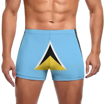 Troncos De Natação De Santa Lúcia Bandeira Seca Rápido Shorts Para Os Homens Nadar Praia Verão Curtos Presente