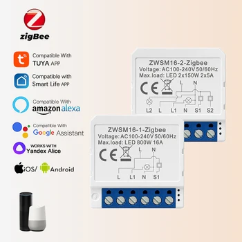 Tuya Zigbee Mini Smart Switch 1/2/3/4 Gangue APLICATIVO de Controle Remoto do Disjuntor Módulo de Suporte de 2 Vias de DIY Trabalha Com Alexa Inicial do Google