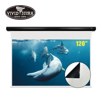 VIVIDSTORM 120 polegadas Slimline Elétrica 4K HD suspensa projetor tela de PVC branco tela de cinema de material UHD Home/Cinema/Teatro