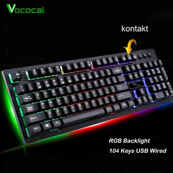 Vococal 104 Teclas USB com Fio Colorido RGB luz de fundo Jogos Teclado Teclado teclado para Computador PC Desktop Portátil LOL, DOTA Gamer