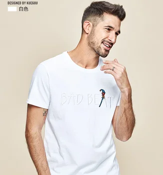 W4461 - Homens de manga curta t-shirt dos homens do algodão em torno do pescoço do bordado da letra metade T-shirt de manga .