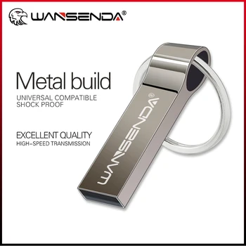Wansenda Metal USB Flash Drive 4GB 8GB 16GB 32GB 64GB Pen Drive com porta-Chaves Pendrives USB 2.0 Memory Stick Cle USB