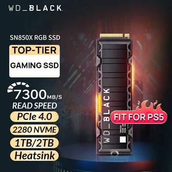 Western Digital de Jogos SSD SN850X RGB com Dissipador de calor de 1TB e 2TB WD_BLACK M. 2 NVMe PCIe 4.0 2280 SSD para PS5 Playstation 5 Computador