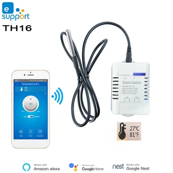 Wi-fi eWeLink TH16 Mudar,Monitor de Temperatura e Umidade com Sensor Medidor de Cabo,Casa de Automação de Kit Alexa e Google Voice Control