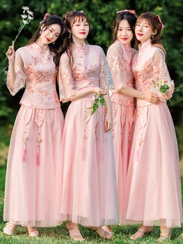 Yourqipao Mulheres Xiuhe Irmãs Chinesas Grupo Saia Hanfu Vestido de Dama de honra Conjunto de Verão China Estilo Tradicional Han Tang Traje